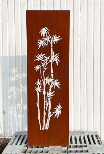 Steinfigurenwelt Gießen Edelrost Sichtschutz Bambus Motiv 165 cm x 50 cm Paravent zum Stecken Schild Gartenschild Gartenstecker Edelrost Gartendeko Wetterfest Rost Metall Zaun