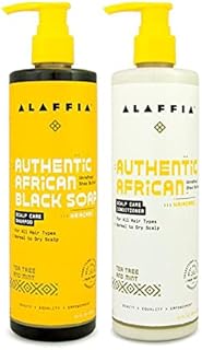 Alaffia Authentic African Black Soap Scalp Care Shampoo and Conditioner - For All Hair Types Normal to Dry Scalp, Nourishes & Soothes the Scalp with Shea Butter & Neem Oil, Tea Tree & Mint, 12 Fl Oz Each