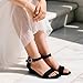 PANDANINJIA Girls Sandals Low Heels Round Open Toe Flower Girls Shoes Ankle Strap Wedding Party Little Big Kids Dress Shoes(Black Nubuck,4 M US Big Kid)
