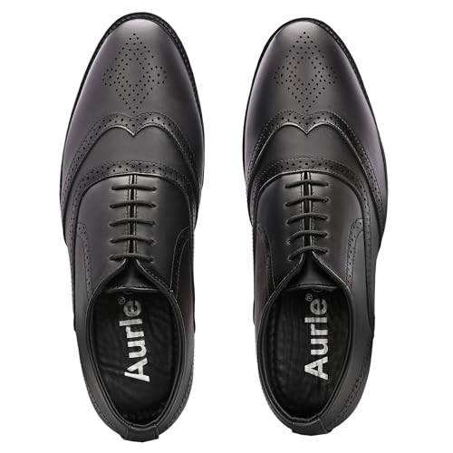 Image of Premium Classic Business Casual Brogue Shoe, Black, Lace-Up Oxford Style, Wingtip Design