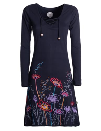 Vishes - Alternative Bekleidung - Damen Langarm-Shirtkleid Tunika-Kleid Baumwollkleid mit Blumen-Print schwarz 36