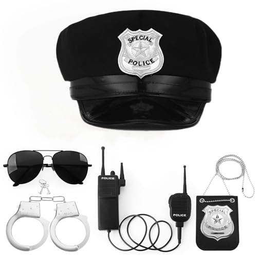 Fleursun Police Costume Accessories Adjustable Cop Hat for Adults Boys Girls Police Officer Theater Dress Up Theme Party