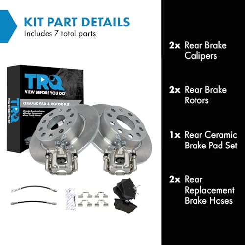 Image of TRQ Rear Brake Pad and Rotor Set Ceramic Rotors Calipers Compatible with 2013 Volkswagen Beetle
