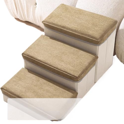 BUEOJH ドッグステップ、犬階段、2/3/4段ペット階段、収納可能、折りたたみ可能、小型犬、高齢犬、猫用ステップ、保護、腰と脚の怪我を軽減 組み立て式ペットステップ、ドッグスロープ階段 (3段,インジゴ)