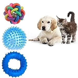 Ball Chew Teether Toys for Dog, Puppy, Cat, Kitten -Combo of 3
