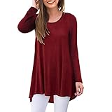 AWULIFFAN Women's Fall Long Sleeve Round Neck T-Shirt Tunic Tops Blouse Shirts (Wine red,Large)