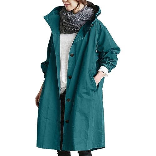 Gabardina Mujer Abrigos de Invierno Elegante Rompevientos con Capucha Holgada Talla Grande Transpirable Chaqueta Cortavientos Color Sólido Cómoda de Longitud Media Abrigo