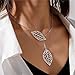 WCRAZYE Bohemian Leaf Earrings and Necklace Set for Women Unique Simple Gold Silver Lightweight Cutout Leaf Dangle Drop Earrings Fashion Filigree Leaf Y Necklace Gold Leaves Y Lariat Necklace Choker Jewelry Gifts (Silver)