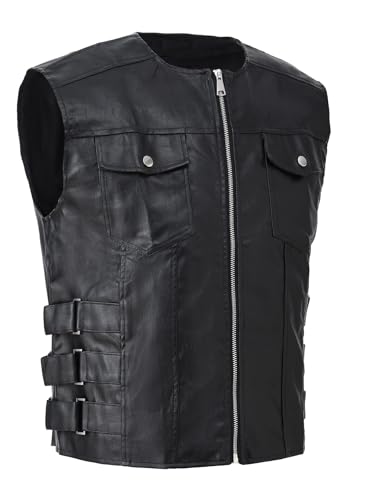 Men`s Biker Motorcycle Faux Leather Vest Sleeveless Jacket