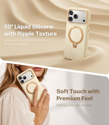 Image of TORRAS Q3 Wind for iPhone 17 Pro Case Silicone, 360 Magnetic Stand, Fit for MagSafe, Camera Control, Safe Soft Elegant Phone Case for iPhone 17 Pro 6.3'', Cream Glow