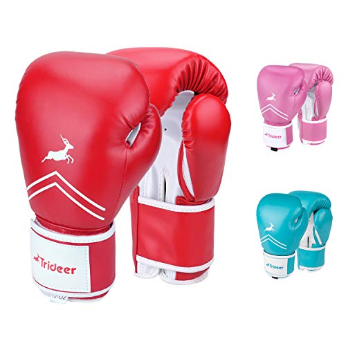 Trideer Pro Grade Boxing Gloves, Kickboxing Bagwork Gel Sparring Training Gloves, Muay Thai Style Punching Bag Mitts, Fight Gloves Men & Women (Red, 12 oz)