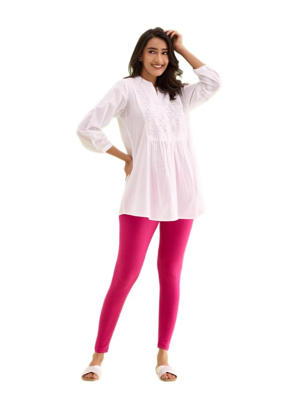 Image of GO COLORS Soft Cotton Stretch Ankle Length Leggings for Women | Breathable