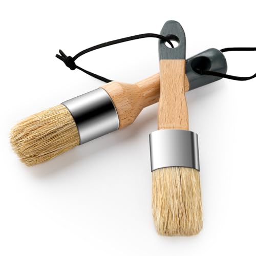 YiBaiBrush Chalk Paint Brush, 2 Pack Wax Brushes and Chalk Paint for Furniture DIY Art Crafts, Natural Bristle Round Oval Brush for All Painting and Waxing