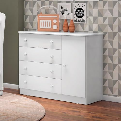 Cômoda Infantil Doce Sonho 1 Porta 4 Gavetas Branco - Qmovi