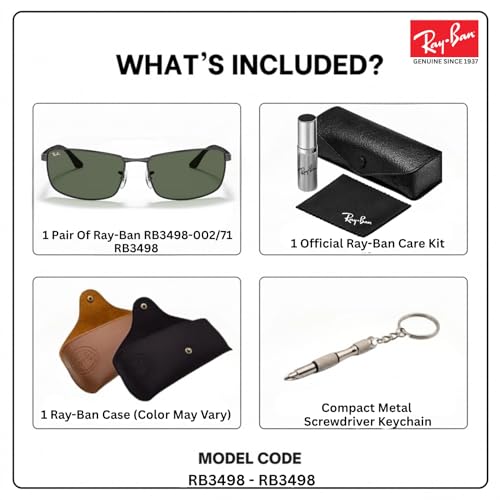 Image of Ray-Ban RB3498 Rectangle Sunglasses with Official Eyewear Kit