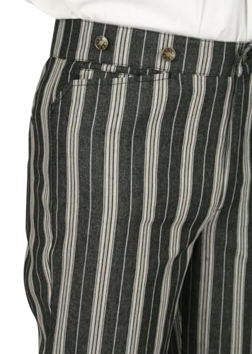 Historical Emporium Men's High Waist Towson Striped Cotton Blend Trousers, Victorian Western Pants with Suspender Buttons3