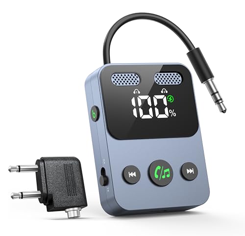 BabbleCom Bluetooth 5.3 Transmitter Receiver, 2-in-1 Adapter for Airplane, Bluetooth Transmitter for 3.5mm Aux Jacks Headphone, TV, Home Stereo, Speakers, Headphone, Car, Dual Connection
