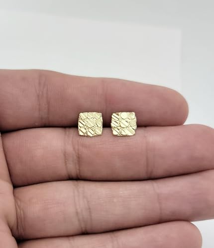 10k Yellow Gold Square Nugget Earrings 8 mm4