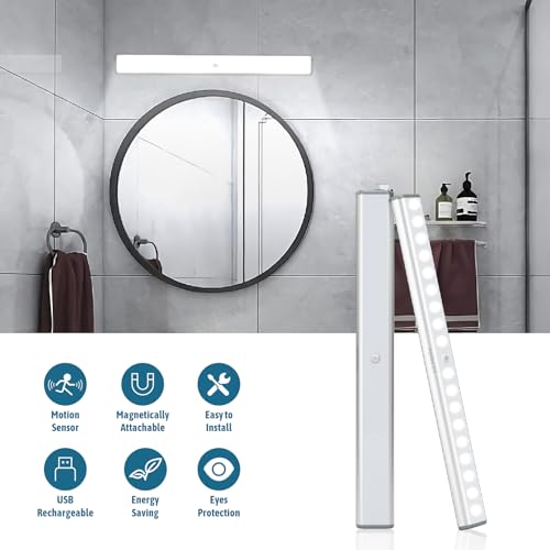 Image of 2PC 12-inch Under Cabinet Lighting with Motion Sensor,USB Rechargeable LED Closet Light 1700mAh Rechargeable Battery, Aluminum Shell for Long-Lasting 7-Hour Lllumination