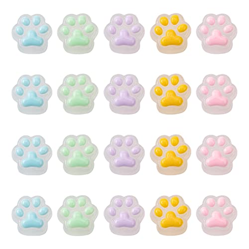 LiQunSweet 50 Pcs 5 Colors Cute Cat Paw Claw Print Footprint Charms Flatback Undrilled Bead for Jewelry Making DIY Fairy Garden Crafts