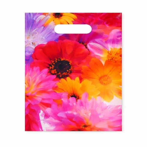 100 Plastiktüten mit Blumenmotiv 25x35 cm LDPE 51my Bunte Grifflochbeutel stabile Tragetaschen aus Kunststoff Geschenkbeutel & Einkaufstüten mit Floral-Design