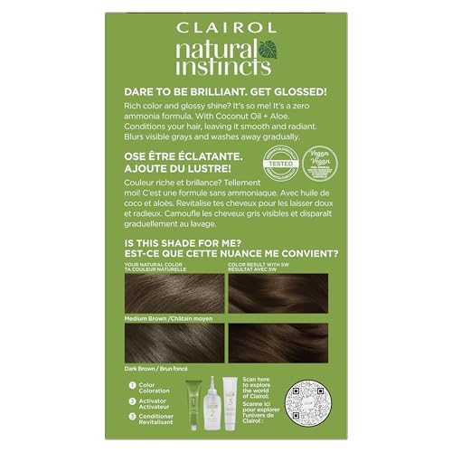 Image of Clairol Natural Instincts Demi-Permanent Hair Dye, 5W Medium Warm Brown | Ammonia‑Free, Vegan Hair Color with Coconut Oil & Aloe Vera | Pack of 3