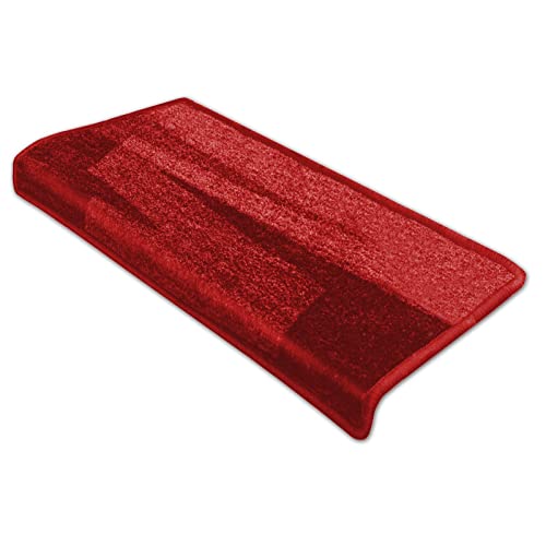 FLODI. Pattern Carpeted Stair Tread Mats, Via Veneto, Set of 15 Pieces, Self Adhesive Anti Slip Staircase Carpet Step Mats Stair Runner (Red, Rectangular - 23 x 65 cm)
