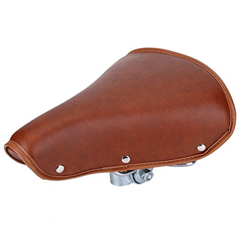 UNISTRENGH Vintage Bike Saddle Classic Comfort Brown Leather Bicycle Bike Cycling Seat Retro Rivet Spring Cushion for Men Women (Brown)