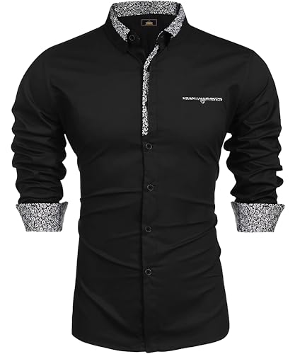 Image of Mens Shirt | Black Cotton Blend Casual | Regular Fit | Full Sleeve | Printed Spread Collar | Solid Plain Style | Summer Office Wear | Stylish Shirt for Men