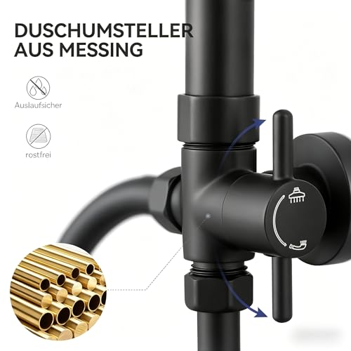 Auralum Regendusche Komplettset ohne Armatur, Edelstahl Duschsystem Set mit Messing-Wasserteiler, Ø250mm Überkopfbrause… – Ansicht 3