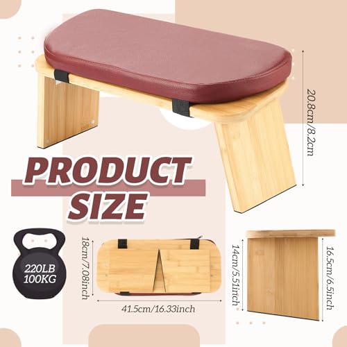 Folding Meditation Bench with Leather Cushion Bamboo Stool Comfortable Prayer Seat Seiza Meditation Chair for Yoga, Travel, Pray, Zen Practice Stool - Image 4
