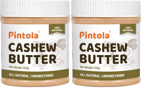 Image of Pintola Cashew Butter 350g - All Natural Vegan Cashew Butter, Gluten Free & Cholesterol Free, Unsweetened for Bread Spreads, Made with Fresh Cashews, Source of Fiber & Protein (Pack of 2)