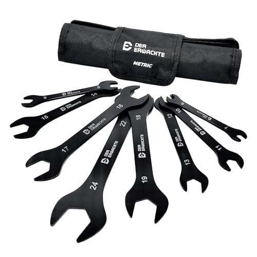 Image of Der Erwachte Super-Thin Open End Wrench Set, Metric, 8-Piece,6mm to 24mm, Black Electrophoretic Coating, with Rolling Pouch