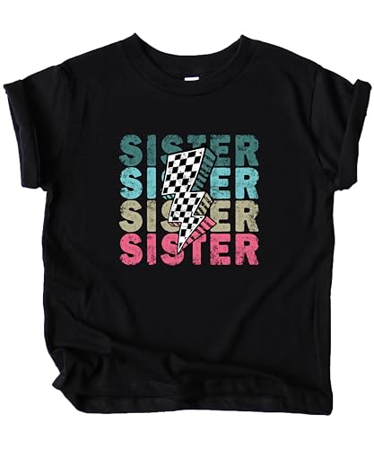 Trendy Sister Shirt for Girls Checkered Lightning Bolt Graphic T-Shirt2