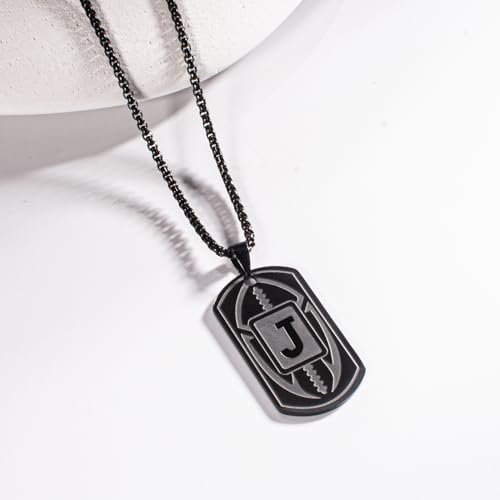 Football Dog Tag Necklace for Men: Initial A-Z Necklace Personalized Football Accessories Stainless Steel Chain 24+2 Inches Gift for Him4