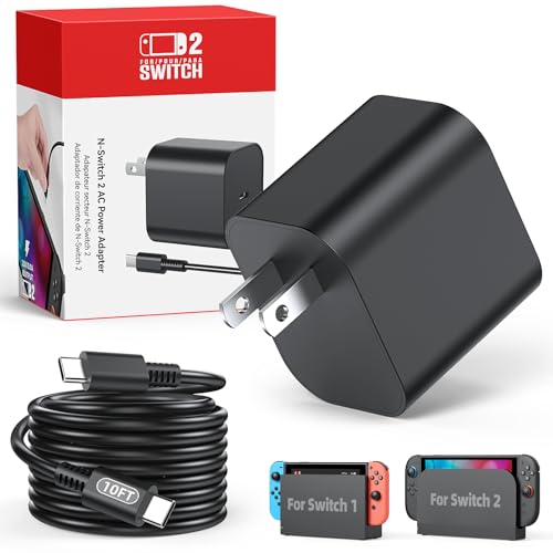 Image of Switch 2 Charger with 10FT(3M) Charging Cable - 60W Support 4K TV Dock Mode, Supply 20V /3A Fast Cord for Switch /OLED /Lite&Steam Deck /Xbox 360 Console - Original Quality (10FT)
