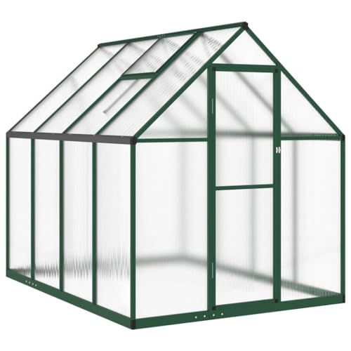 Invernadero de jardín de policarbonato de aluminio para plantas al aire libre con ventilación y puerta, refugio de invierno para plantas, verde, 224 x 169 x 195 cm