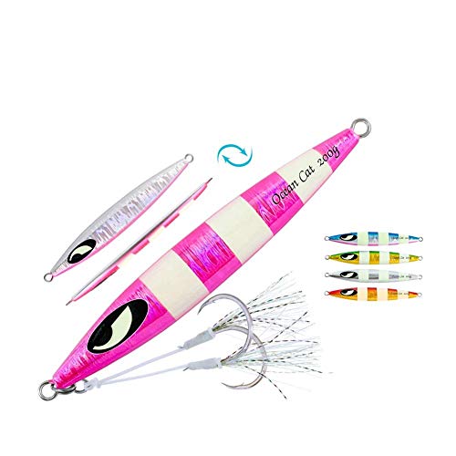 Slow Pitch Jig Flat Fall Jigs Saltwater Fishing Jig Vertical Baits with Glow Jig Hooks 60g/80g/150g/200g/250g 240lb (#010: Pink, 200g)