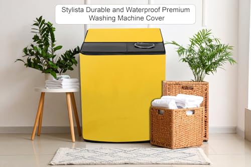 Image of Stylista Waterproof and Dustproof Polyester Washing Machine Cover Compatible for Godrej 7 Kg Semi-Automatic Top Loading WS EDGE CLS 70 5.0 PN2 GPGR, Yellow