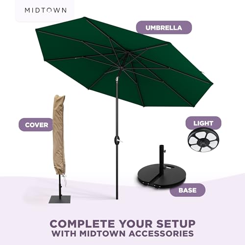 Image of Midtown Umbrellas - The Lean 10 Ft Patio Umbrella with 10-Year-No-Fade Acrylast Acrylic Fabric, Auto-Tilt and 8 Reinforced Ribs for Deck, Pool, Garden, Hotel & Cafes - Forest Reserve Canopy, Black Pole