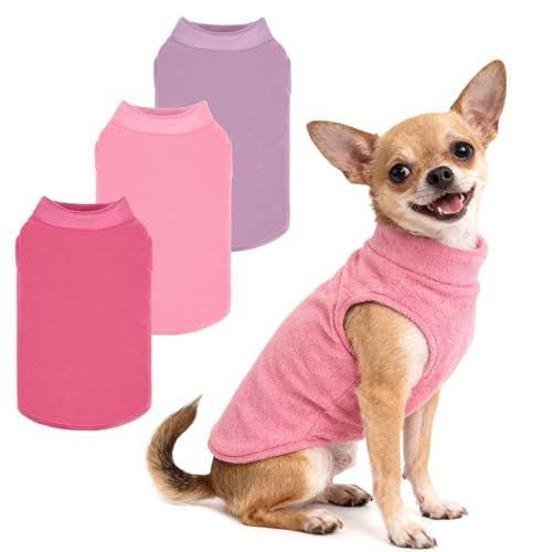Image of PUPTECK 3 Pack Fleece Dog Vest Sweaters Winter Coat for Small Dogs, Pullover Jacket Pet Cat Fall Clothes Puppy Sweatshirt for XS S Medium Girl Dogs, Fuchsia&Pink&Purple, S