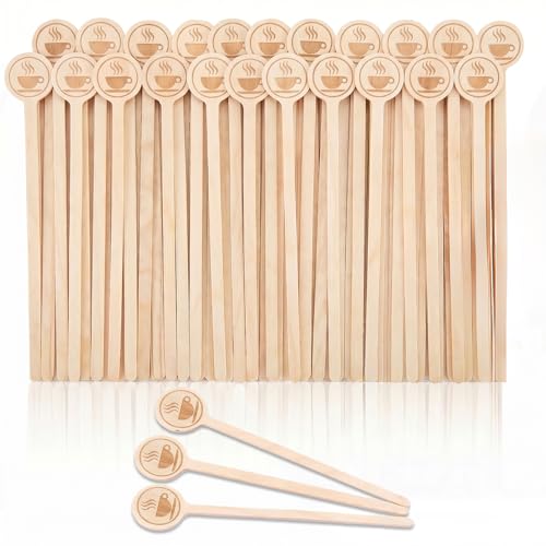 100Pcs Coffee Stirrers-5.9 Inch Natural Wooden Stir Sticks with Round Ends, Disposable Biodegradable...