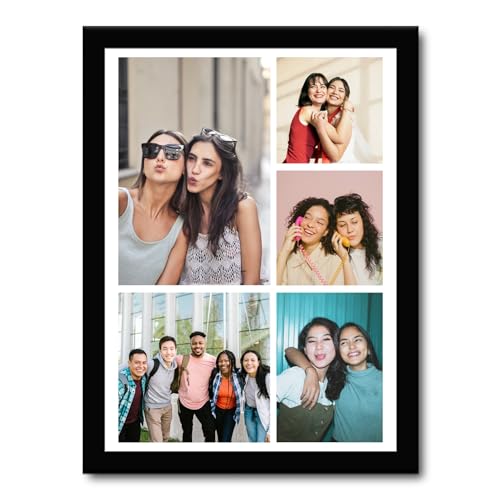 Image of JABSY Engineered Wood Personalised Couple Tabletop & Wall Mount Rectangular Framed Print - Living Room, Bedroom, Office - Engagement Wedding Birthday Anniversary Gift (Collage 05 Photos), Black