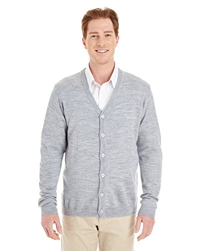 Harriton Mens Pilbloc V-Neck Button Cardigan Sweater (M425) -GREY HEATH -XL