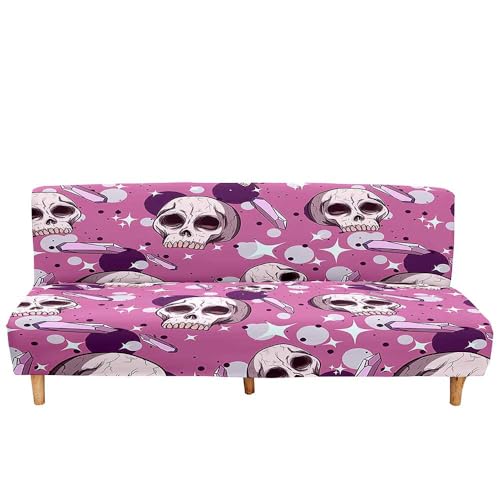 Surwin Elástica Fundas de Sofá Sin Brazos Clic Clac de 2/3 Plazas, Impresión de Calavera en 3D Antideslizante Funda Protectora para Sofá Cama Sofá Plegable sin Reposabrazos (Patrón 7,M:160-190cm)