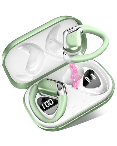Wireless Earbud Bluetooth 5.4 Headphones Sports with Earhooks, Running Earphones Wireless Bluetooth ENC Noise Cancelling, 50H Playtime, IP7 Waterproof Ear buds In Ear for Sport/Gym, Dual LED Display