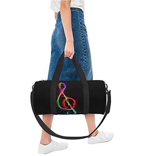 Fredeulva Colorful Music Notes Duffel Bag Canvas Shoulder Round Gym Sports Travel Weekender Bags For Man Women