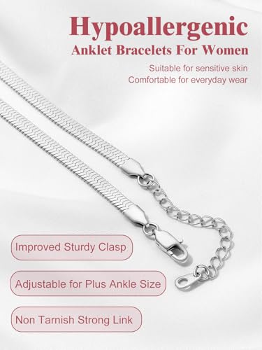 Image of FOCALOOK 14K Gold Plated Anklets for Women Waterproof Plus Size Ankle Bracelet 8.5-10.5 Inch Adjustable Mariner /Figaro /Flat Snake /Cuban Link Chain Anklet Jewelry for Summer Beach Holiday