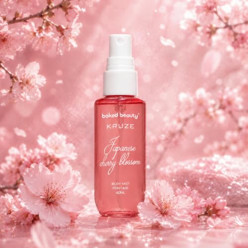 Image of BAKED BEAUTY Kruze Japanese Cherry Blossom Perfume Body Mist | Refreshing Long Lasting Tropical Fragrance|Double Duty Mist For Hair & Body| Travel-Friendly Perfume Body Spray for Women- 60ml