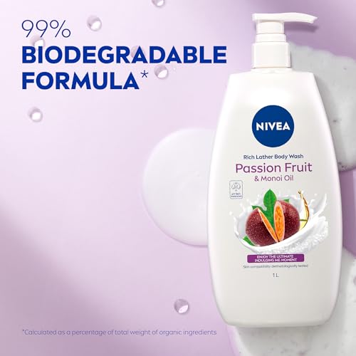 Image of NIVEA Passionfruit & Monoi Oil Body Wash (1L), Rich Lather Shower Gel for Healthy Moisturised Skin, Shower Cream with Fresh Mild Scent for Effective Body Cleansing, detox cleanse, best body wash, soap
